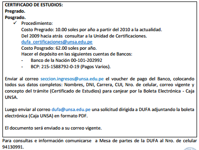 Requisitos Tramites Dufa Unsa